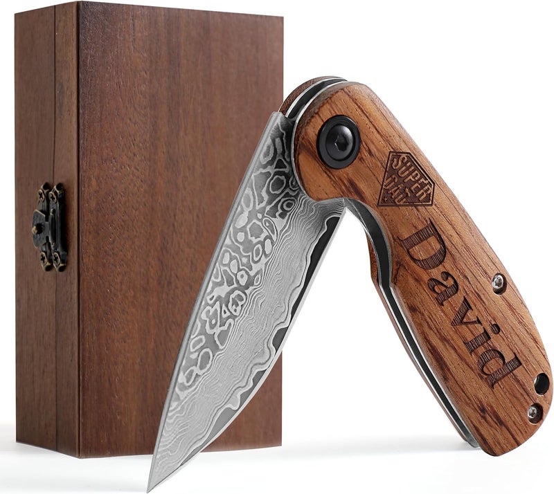 C.light 3D Personalized Pocket Knife, 67-Layer Damascus Steel Blade, Personalized Christmas Gift for him, Dad, husband, Custom Engraved Folding Knife for Camping, Hunting, Outdoors – Gift for Father’s Day - Image 1
